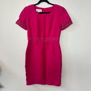 Vintage Casual Corner Hot Pink Lasercut Short Sleeve Sheath Dress Size 6
